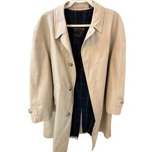 Vintage London Fog Trench-Style Coat | Tan Cotton Coat w/ Plaid Lining